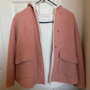 Zara Girls Pink Hooded Jacket Coat Sherpa Button Up